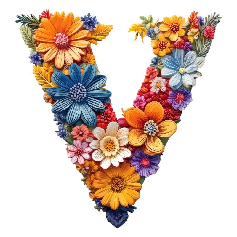 Victory Zeichen oder einfach V in Blumen Design