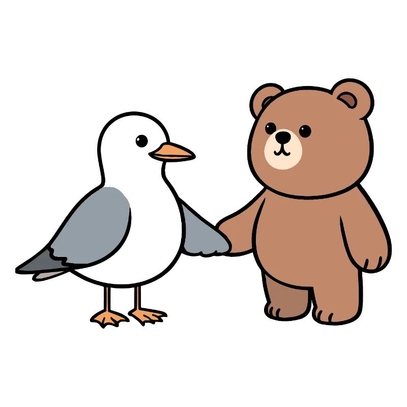 Moin Mouette Ours Amitié Amour Mains Tenant