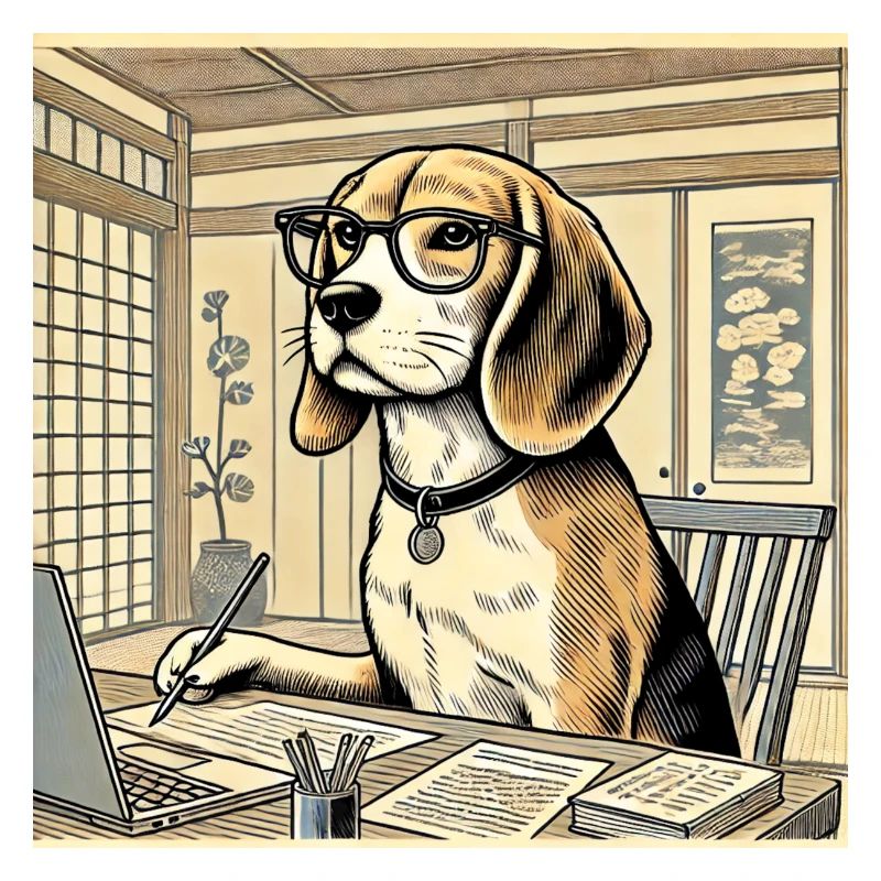 Beagle at the desk - ukiyo-e style