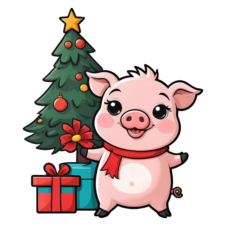 Cute pig celebrating Christmas.