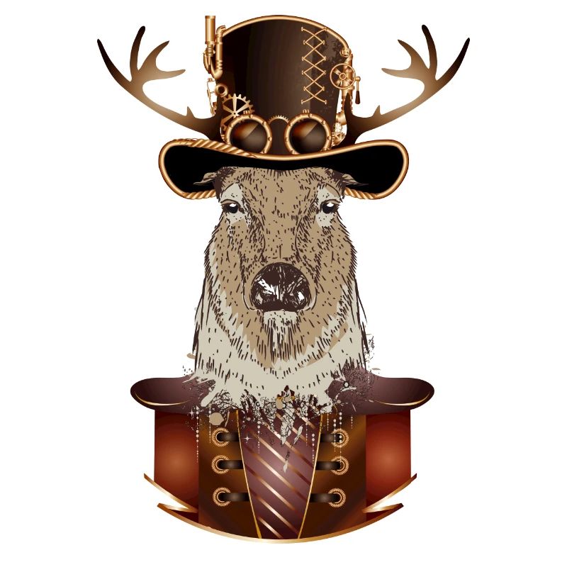 Steampunk deer with antique cylinder hat