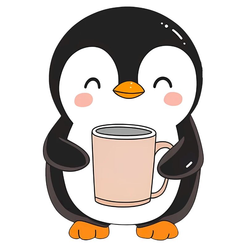 Niedlicher Pinguin mit Kaffeetasse - Entzückendes Design