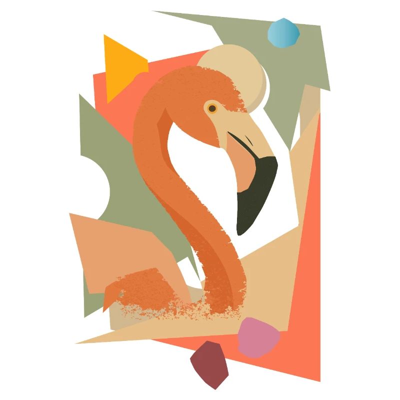 Flamant rose dans un style géométrique-abstrait
