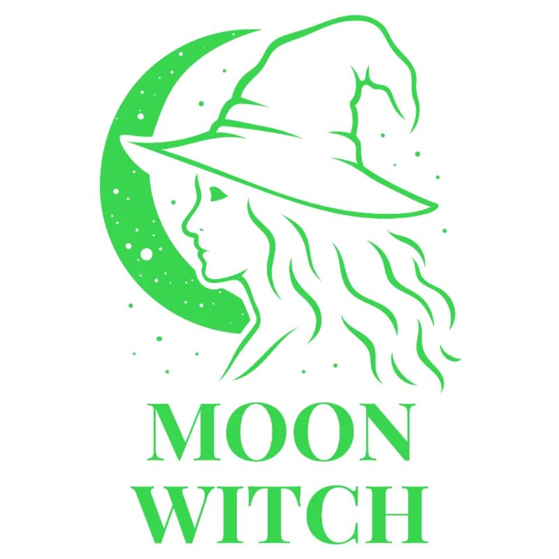 Halloween Moon Witch Silhouette Crescent Moon in Green