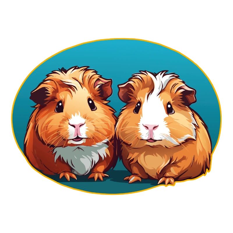 two cute guinea pigs in blue oval