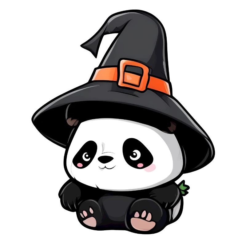 Panda d’Halloween mignon avec chapeau de sorcière.