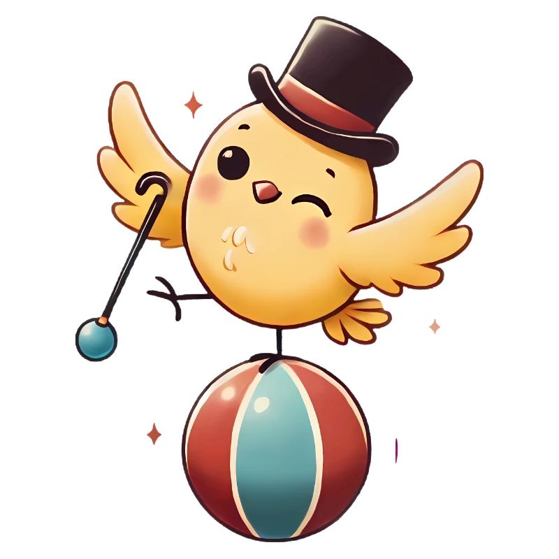 Whimsical Bird Balancing on Ball