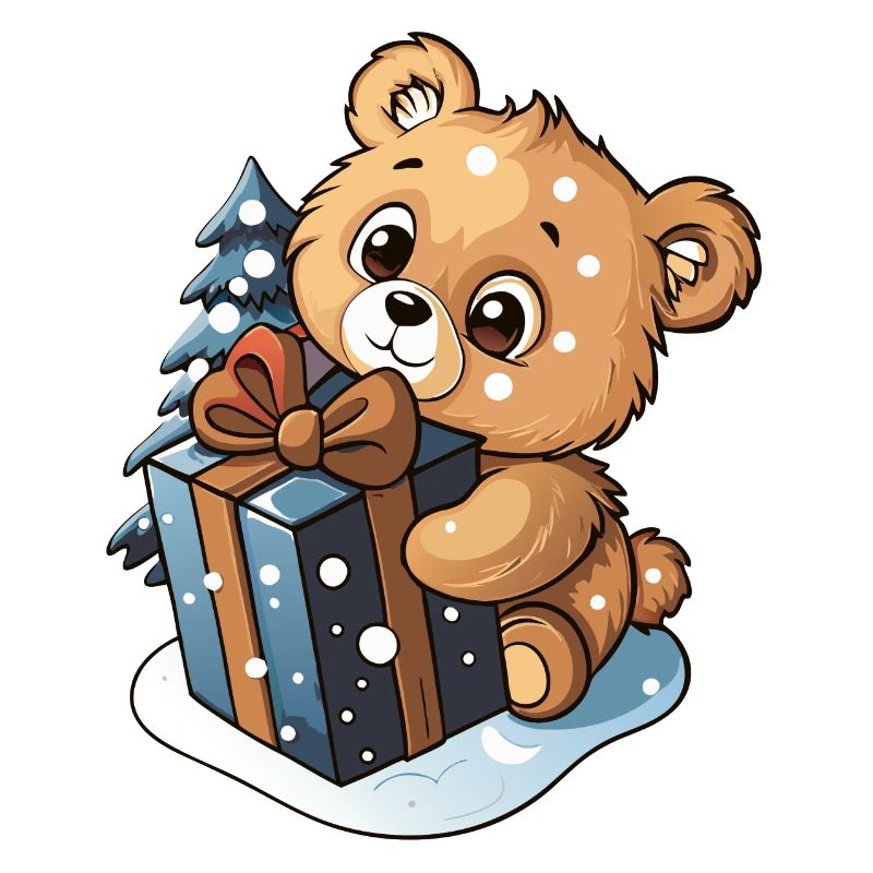 Niedlicher Bär packt Geschenk aus