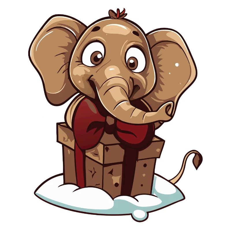 Cute elephant unwrapping gift