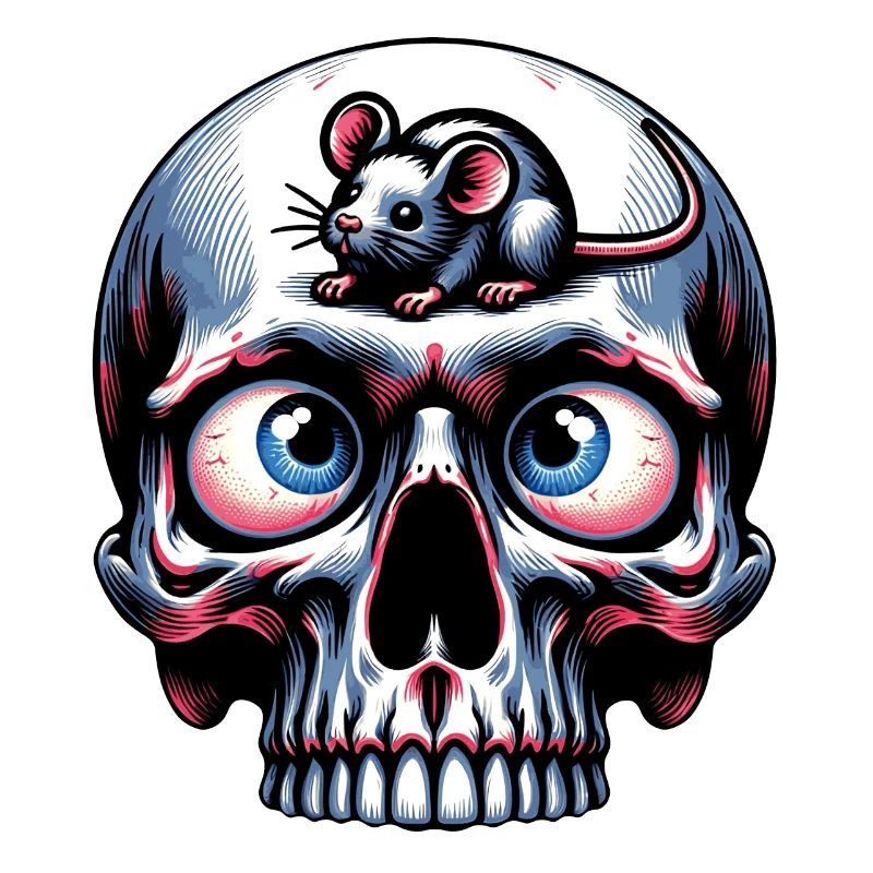 Colorful skull with cute little mouse on the forehead