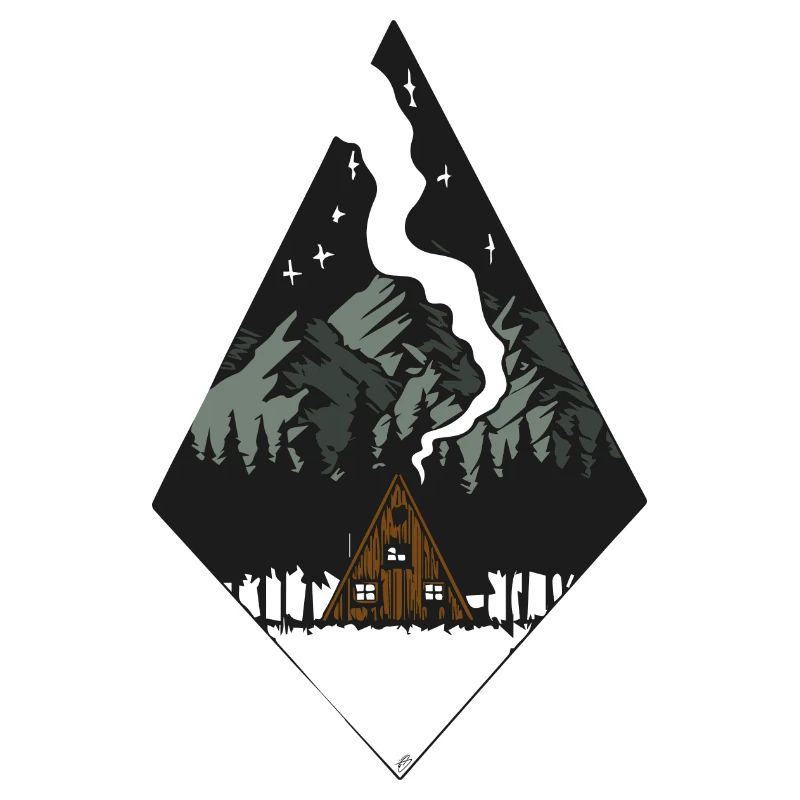 Cabane forestière sous montagnes enneigées