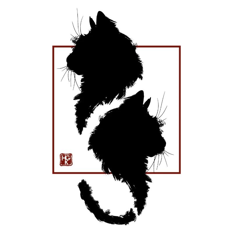 Minimalist red frame black cat japan