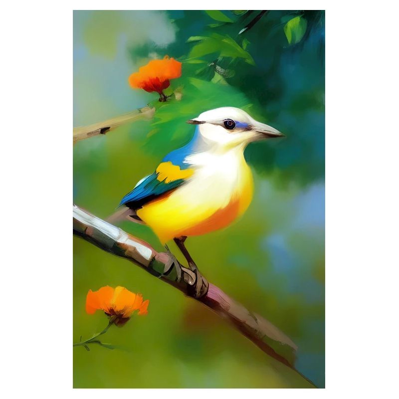 Oiseau sur branche avec fleurs