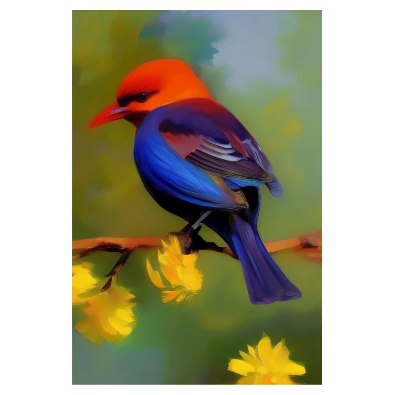 Oiseau sur branche avec fleurs