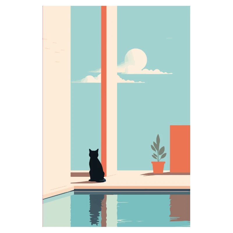 chat au bord de la piscine
