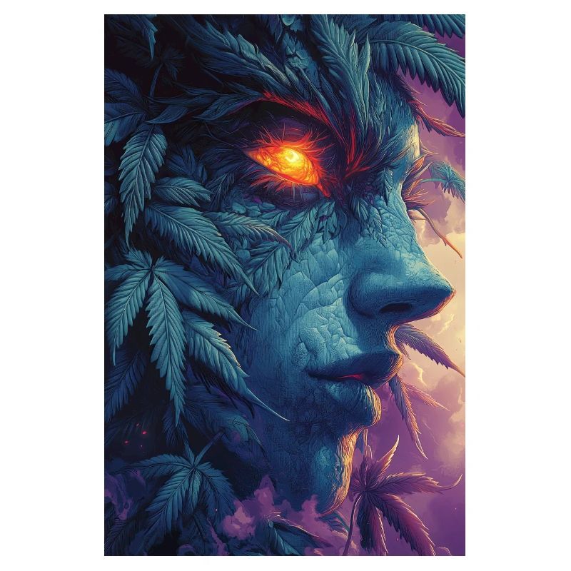 Visage de feuille avec œil de feu