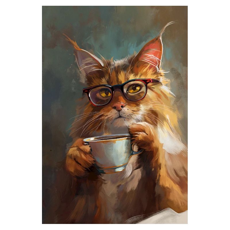 Poster Illustration de Chat avec sa tasse de café