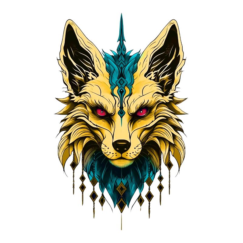The mystical fox head, noble and mysterious.