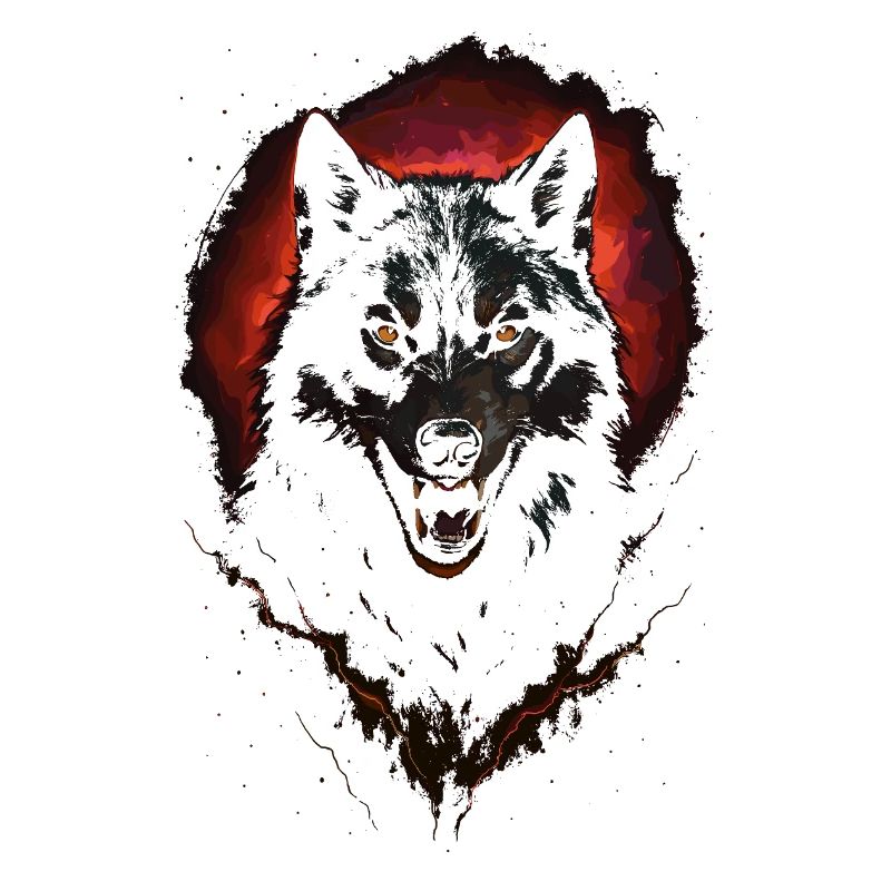 Dark Wolf Intense Night Creature Red Halo