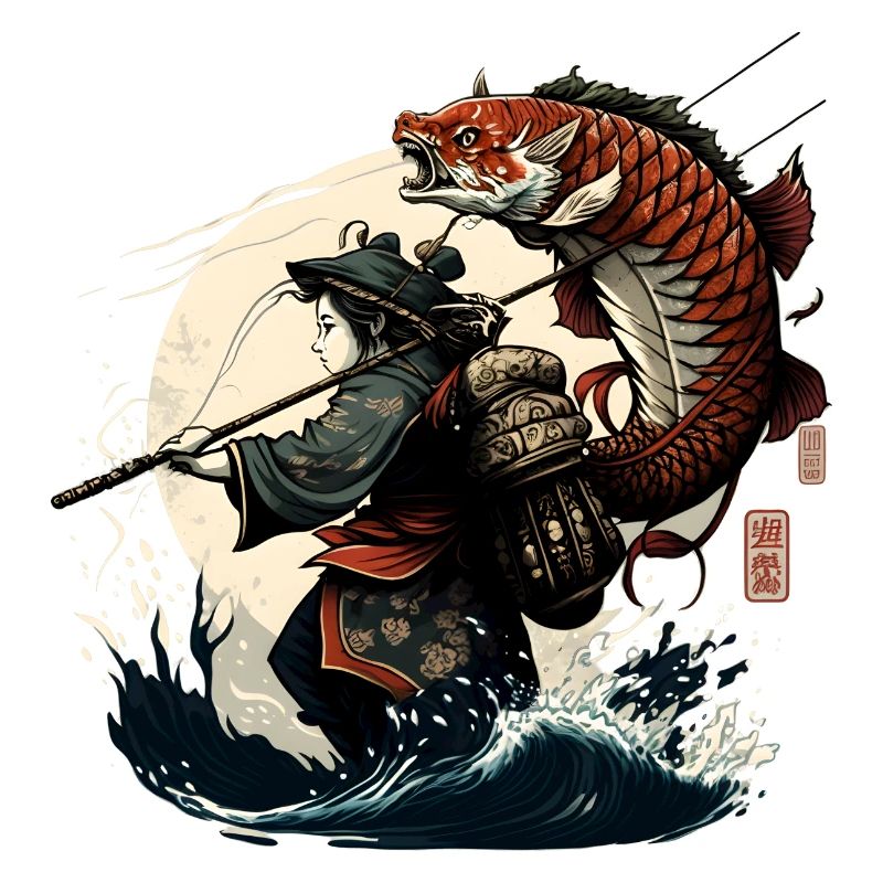 Japanese warrior catches a big fish