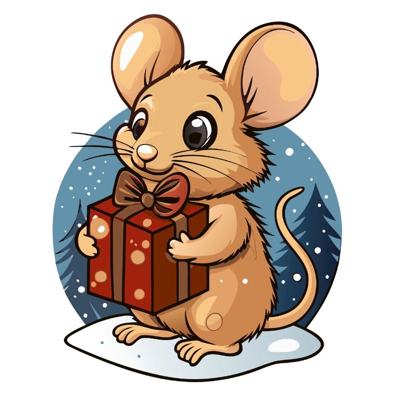 Cute mouse with gift at Christmas