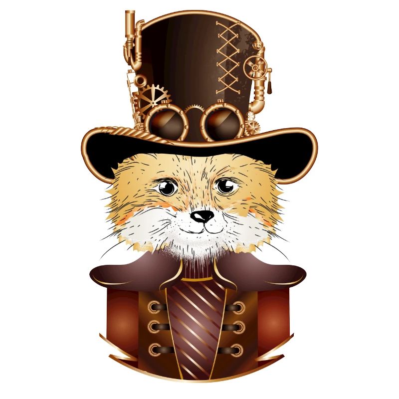 Steampunk fox with antique cylinder hat look