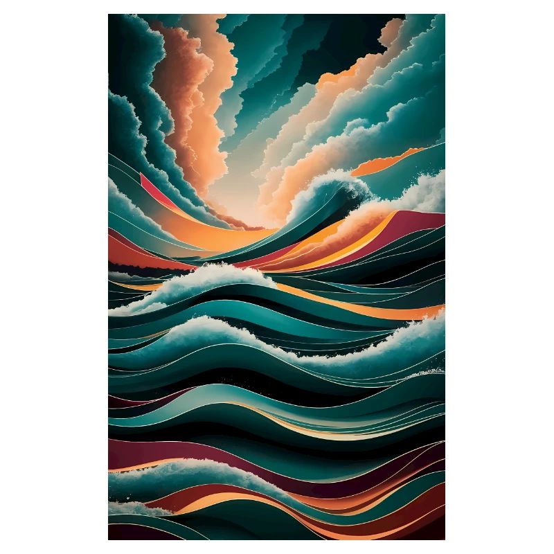 Surreal Waves & Clouds Vibrant Abstract Landscape