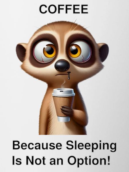 Tired Meerkat with Coffee