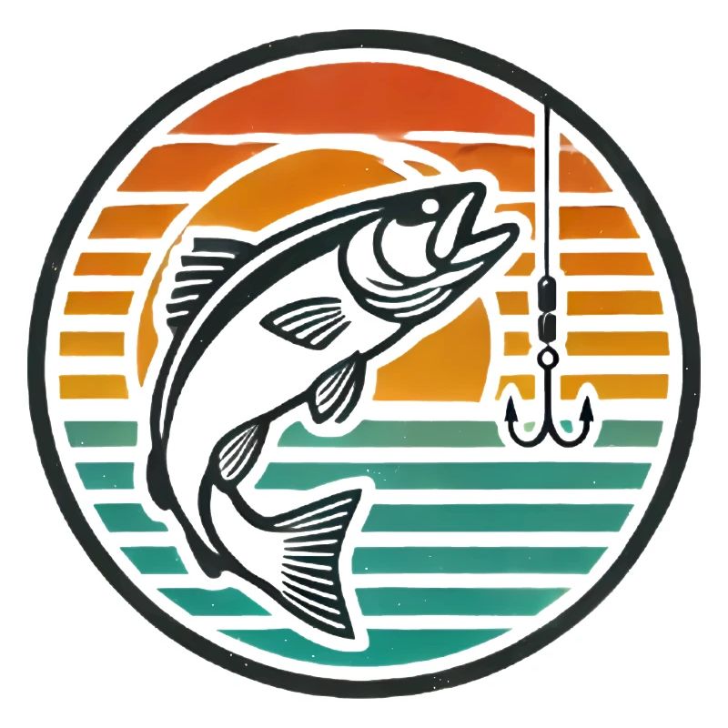 Pêche rétro bar saut coucher de soleil badge