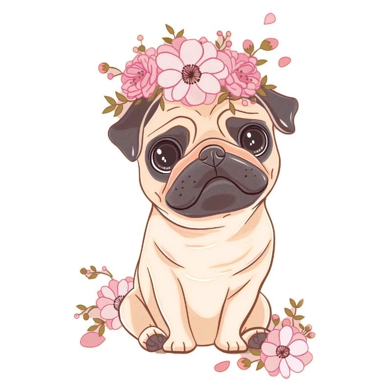 Pug with flowers