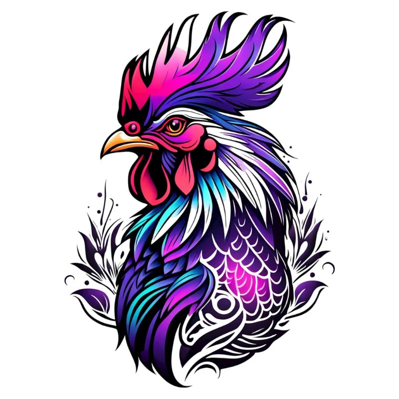 Coq coloré dans le style de tatouage