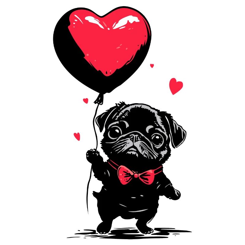 Mops mit Herz Luftballon - Heartful Creatures