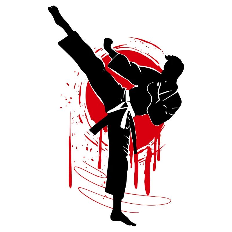 Silhouette de combattant de judo, rouge noir abstrait