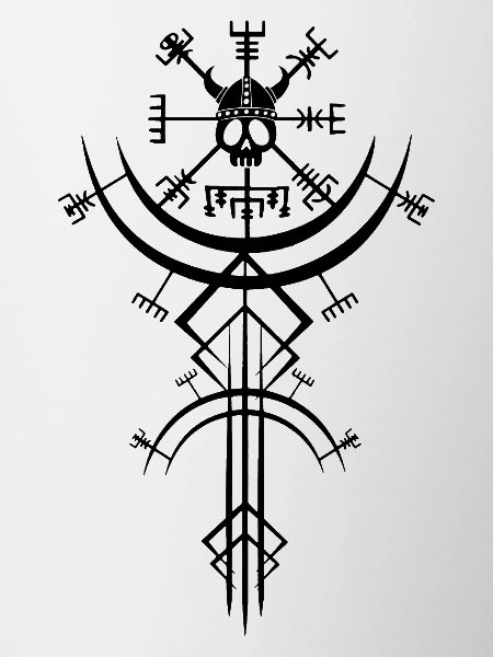 Black skull and Viking compass