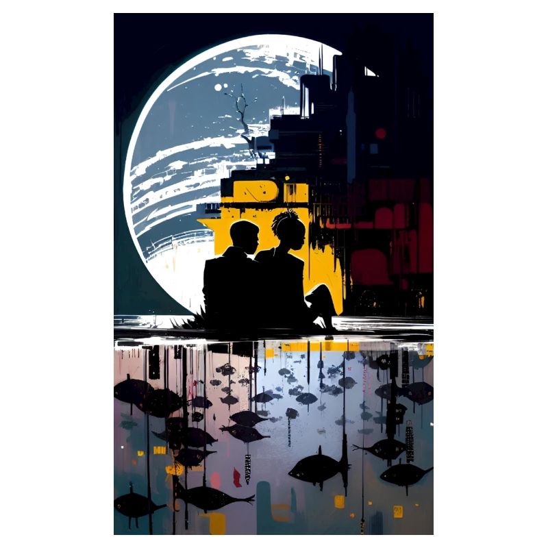 Futuristic Cityscape with Silhouettes