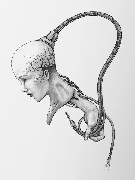 Biomechanical girl is controlled