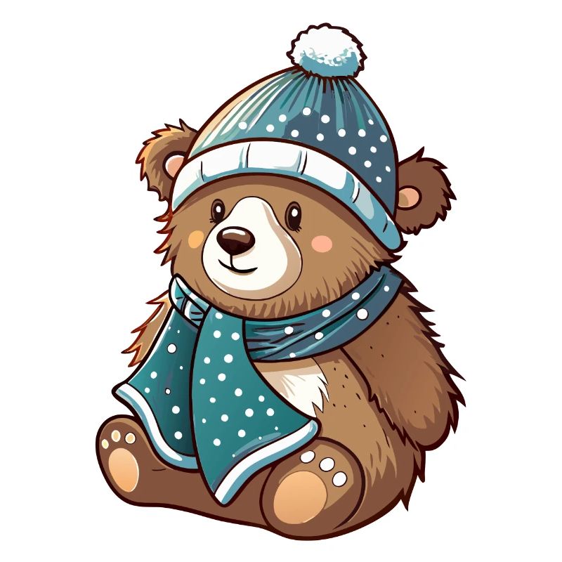 Ours mignon avec écharpe et chapeau à pompon.