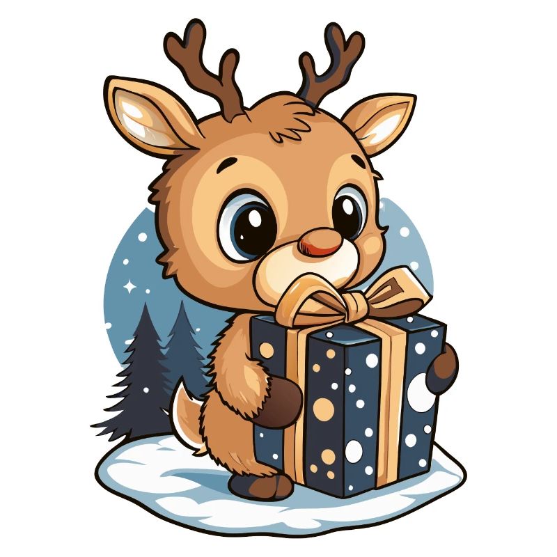 Cute deer unwrapping gift