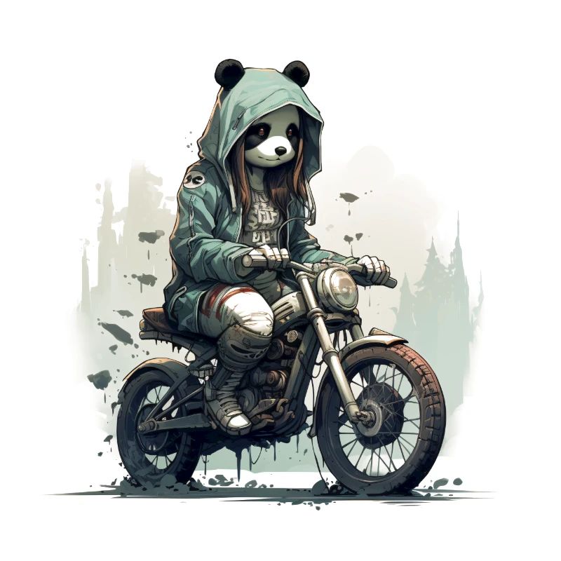 Panda cool avec sweat à capuche sur une moto