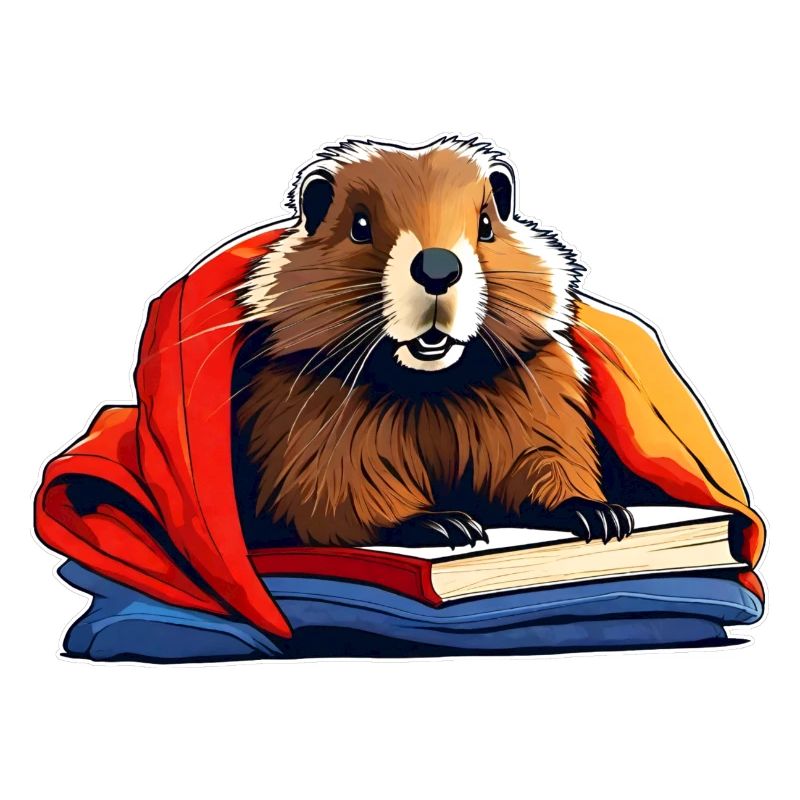 Cute groundhog reading is like dreaming