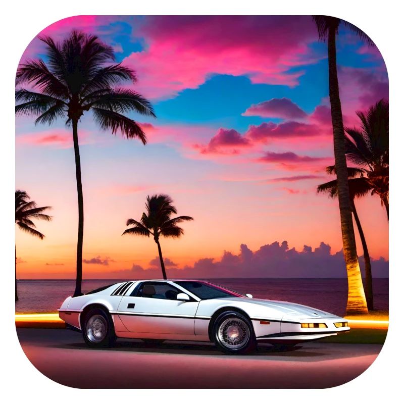 Cool car with palm trees in sunset IV