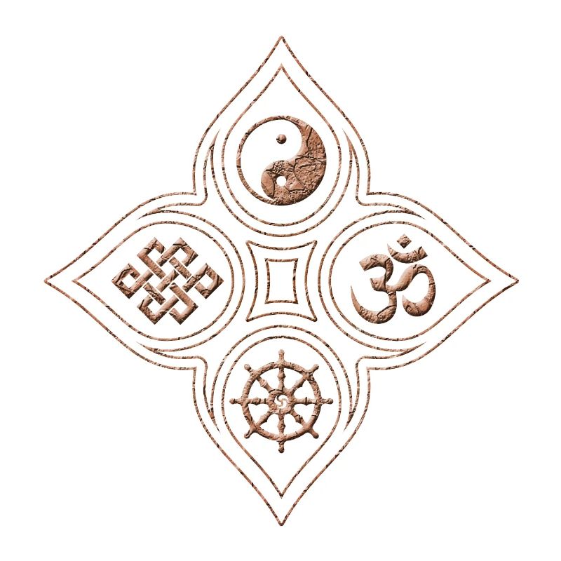 Yin Yang relief en pierre om dharmachakra noeud