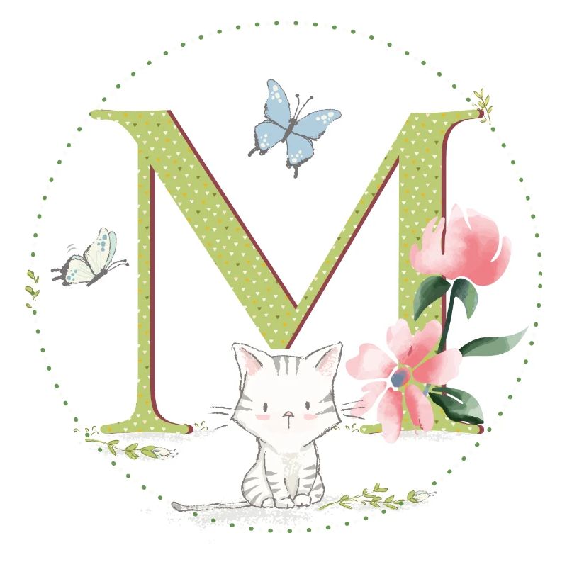 Initial letter M with cat