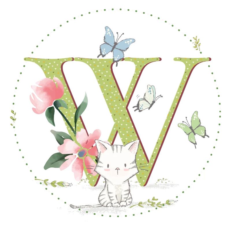 Lettre initiale W avec chat