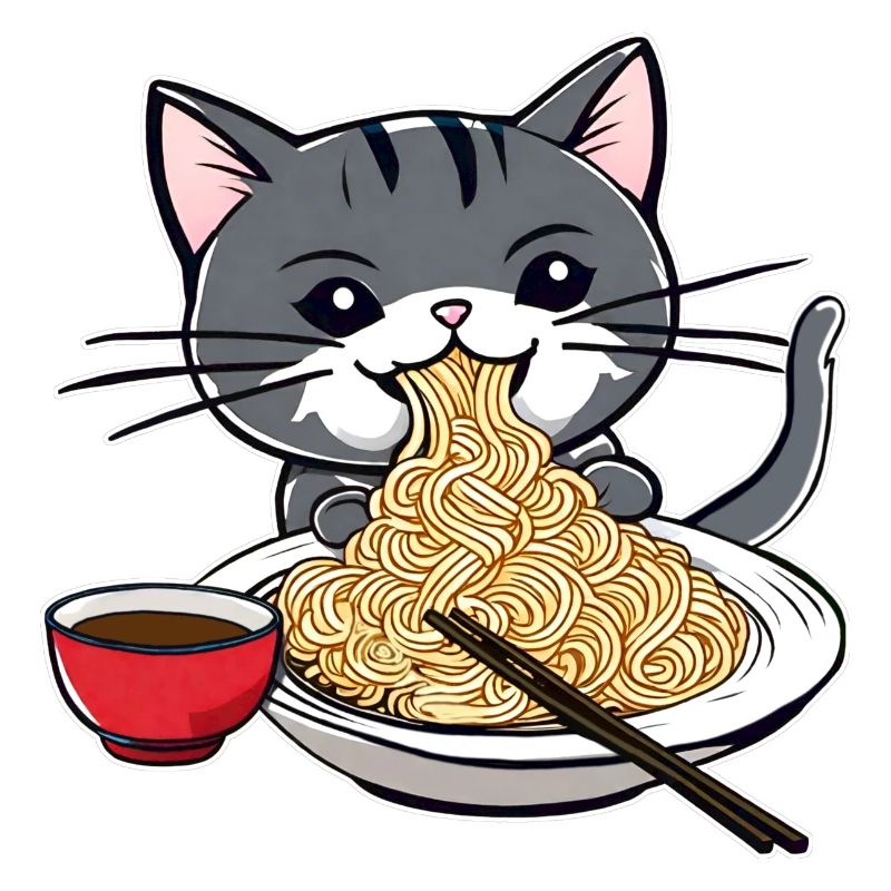 Chat mignon avec nouilles ramen