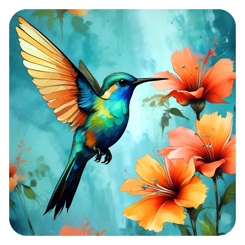 Beau colibri avec des fleurs
