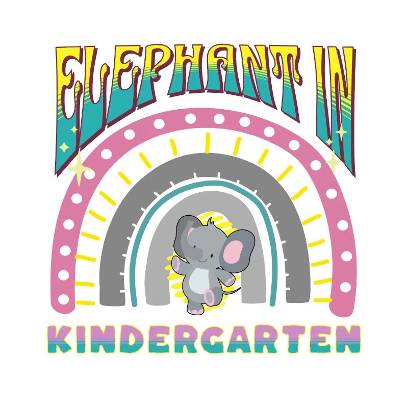 elephant in kindergarten rainbow stripes design