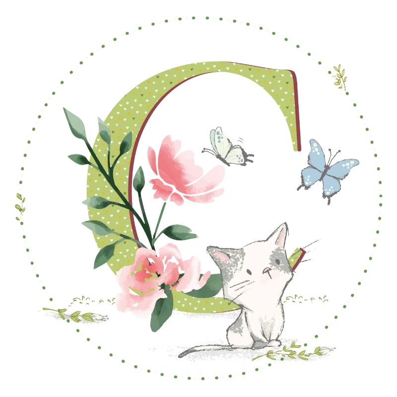Initial letter C with cat
