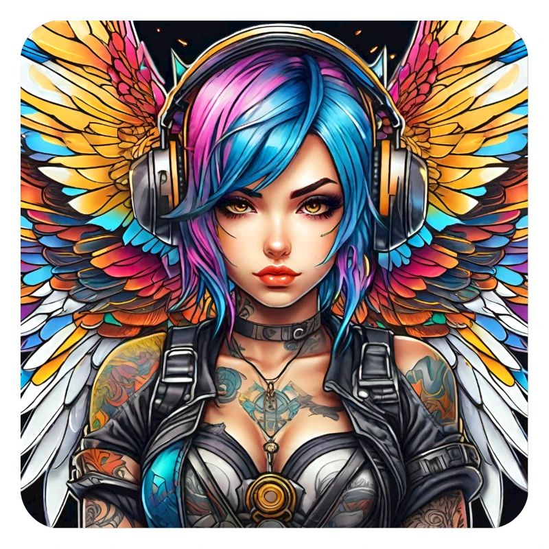Cooler Cyberpunk Engel mit Kopfhörer