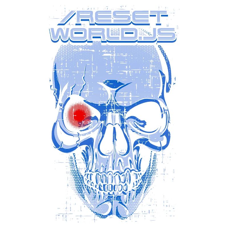 A creepy Reset World.js robot & skull